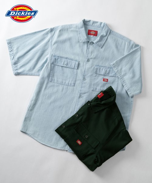 Dickies(Dickies)/【Dickies】 ディッキーズ　TCツイル素材　ワークシャツ/アメカジ/ワーク/ストリート/ワンポイント/オーバーサイズ/サックス