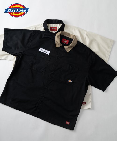 Dickies(Dickies)/【Dickies】 ディッキーズ　クレリック　ワッペン付きシャツ/アメカジ/ワーク/ストリート/ワンポイント/オーバーサイズ/ブラック