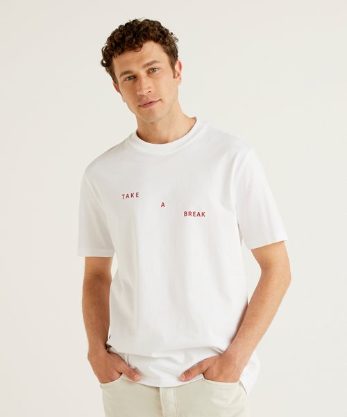 BENETTON (mens)(ベネトン（メンズ）)/サマープリント半袖Tシャツ・カットソー/ホワイト×レッド