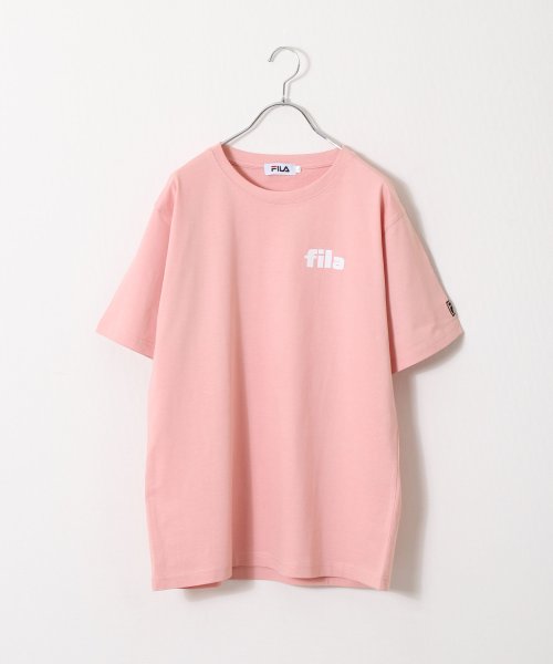 ZIP FIVE(ジップファイブ)/高密度生地左胸カレッジワンポイント半袖Tシャツ/ピンク