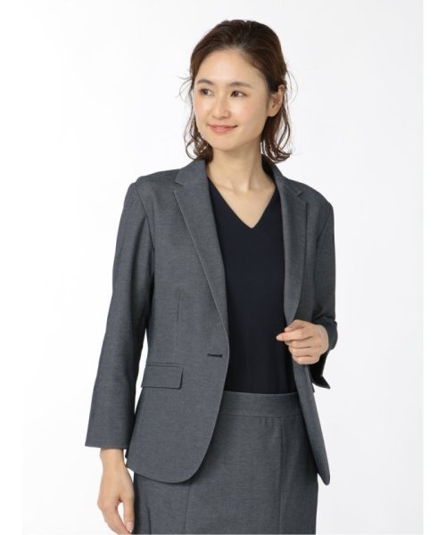 セール】ドビーニット セットアップ 1ボタン7分袖ジャケット 紺  