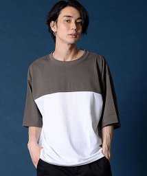 CavariA(キャバリア)/CavariA シルケットポンチ配色切り替えクルーネック半袖ドロップショルダービッグTシャツ メンズ 半袖 無地 ブランド カジュアル 大人 おしゃれ ドロップ/グレージュ