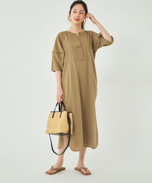 セール ドッキング スキッパー ワンピース 5分袖 グリーンレーベルリラクシング Green Label Relaxing Magaseek