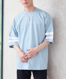 TopIsm(トップイズム)/フットボールTシャツ メンズ ワイドシルエット オーバーサイズ 袖ライン 半袖 天竺 綿100％ カットソー トップス 男女兼用 ユニセックス/グレー