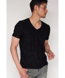 TORNADO MART(トルネードマート)/TORNADO MART∴ボタニカルパイル半袖VネックTシャツ/ブラック