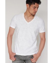 TORNADO MART(トルネードマート)/TORNADO MART∴ボタニカルパイル半袖VネックTシャツ/オフホワイト