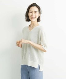 MICHEL KLEIN(ミッシェルクラン)/麻混ホールガーメント(R)Vネックニット/ベージュ（82）