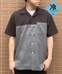 ikka(イッカ)/バイカラーオープンカラーシャツ/チャコールグレー