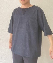 ikka(イッカ)/5分袖ワンボタンシャツTアンサンブル/ネイビー