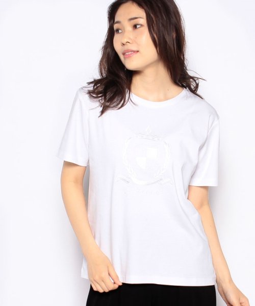LA JOCONDE(ラ　ジョコンダ)/【洗える】コットンスムース ロゴ刺繍Tシャツ/ホワイト