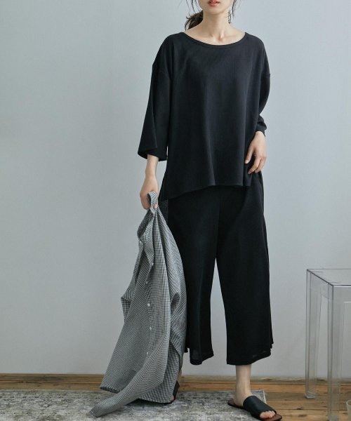 セール ファッションレター Fashion Letter ワッフル素材でお洒落でかわいいおうち時間 ガウチョパンツ セットアップ ルームウェア パジャマ 上下2点セット Set セットアップ 部屋着 カットソー生地 Magaseek