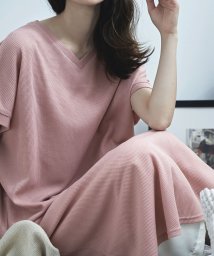 Fashion Letter(ファッションレター)/ワッフルVネックルームワンピ ワンピース ワンピ ルームウェア 半袖 ワッフル ワンマイルウェア カジュアル 部屋着 ロング ロングワンピ マキシ丈/ピンク