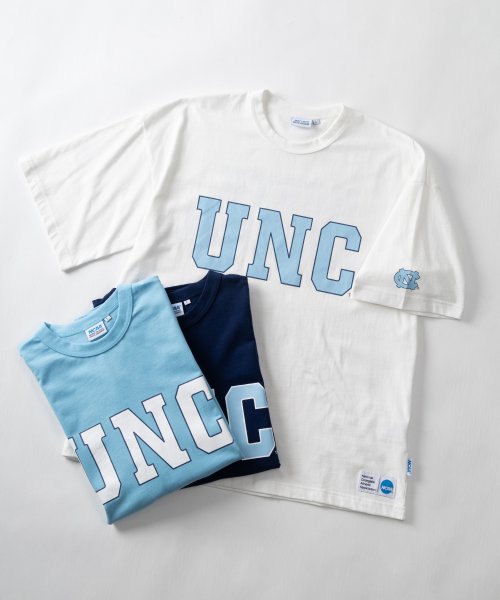 NCAA(NCAA)/【NCAA】　エヌ・シー・エー・エー　UNC&NORTH CAROLINA　ビッグロゴプリント　半袖Tシャツ/アメカジ/スポーツMIX/デカロゴ/バックプリント/ホワイト