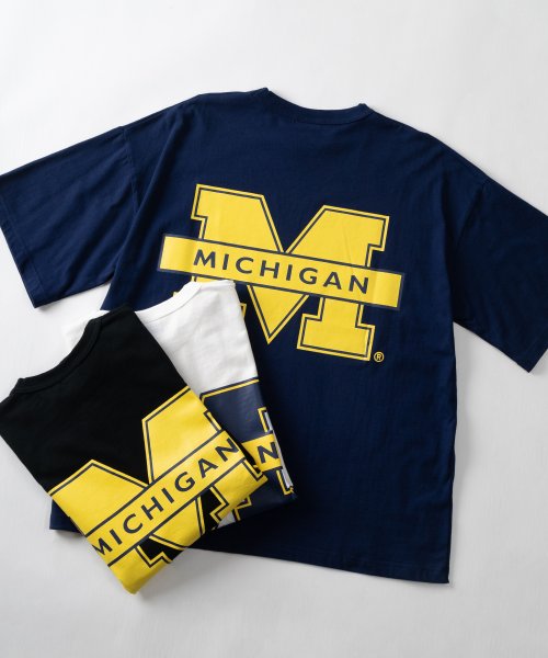 NCAA(NCAA)/【NCAA】　エヌ・シー・エー・エー　MICHIGAN　ビッグロゴプリント　半袖Tシャツ/アメカジ/スポーツMIX/デカロゴ/バックプリント/オーバーサイズ/ビ/ネイビー