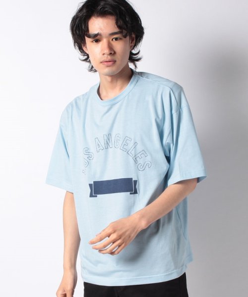 coen(coen)/【coen/コーエン】WプリントカレッジTシャツ/LT.BLUE