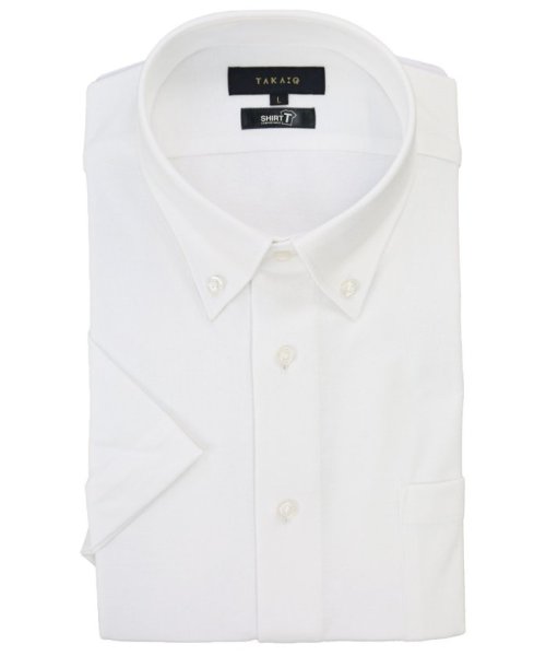 TAKA-Q(タカキュー)/SHIRT－T スタンダードフィット ボタンダウン 半袖 ニット 半袖 シャツ メンズ ワイシャツ ビジネス ノーアイロン 形態安定 yシャツ 速乾/ホワイト