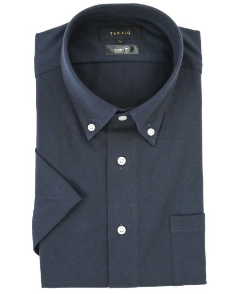 TAKA-Q(タカキュー)/SHIRT－T スタンダードフィット ボタンダウン半袖ニット 半袖 シャツ メンズ ワイシャツ ビジネス ノーアイロン 形態安定 yシャツ 速乾/ネイビー