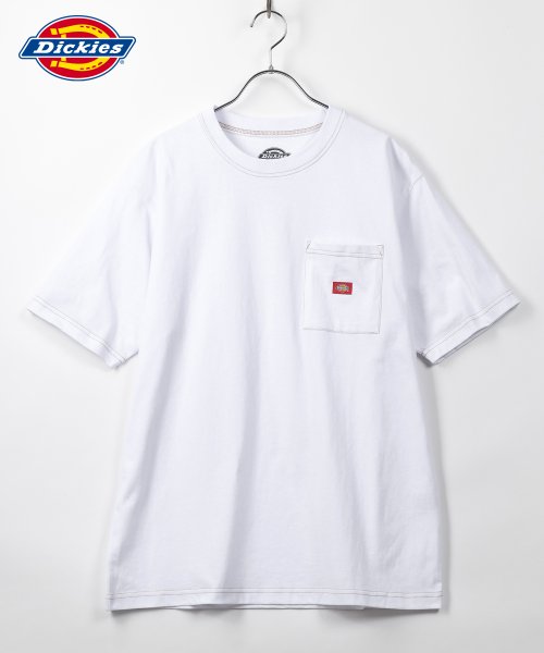 Dickies(Dickies)/【Dickies】　ディッキーズ　胸ポケット付き　半袖Tシャツ/アメカジ/ストリート/ミニロゴ/ワンポイント/ホワイト