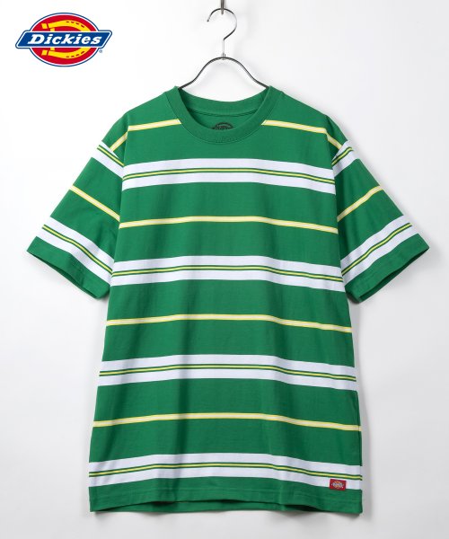 Dickies(Dickies)/【Dickies】　ディッキーズ　マルチボーダー柄　半袖Tシャツ/アメカジ/ストリート/ミニロゴ/ワンポイント/グリーン