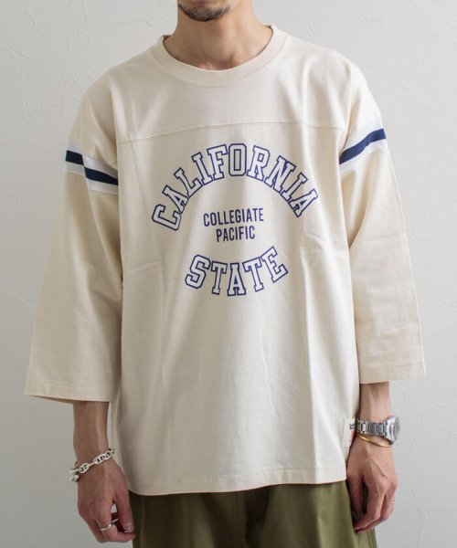 GLOSTER(GLOSTER)/【Collegiate Pacific/カレッジエイト パシフィック】フットボールTシャツ 7分袖/アイボリー