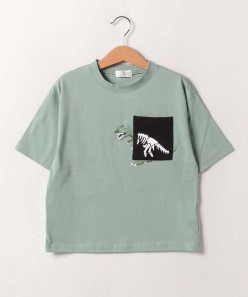 b-ROOM(ビールーム)/恐竜ほねほねポケット半袖Tシャツ/ブルーグレー