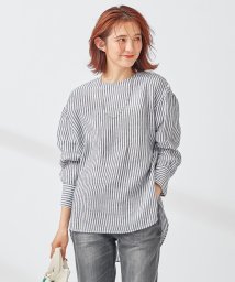 NIJYUSANKU（LARGE SIZE）(２３区（大きいサイズ）)/LIBECO クルーネックシャツテール ブラウス/ブラックストライプ