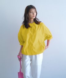 aquagarage(アクアガレージ)/ノーカラーボリュームスリーブコットンシャツ/yellow