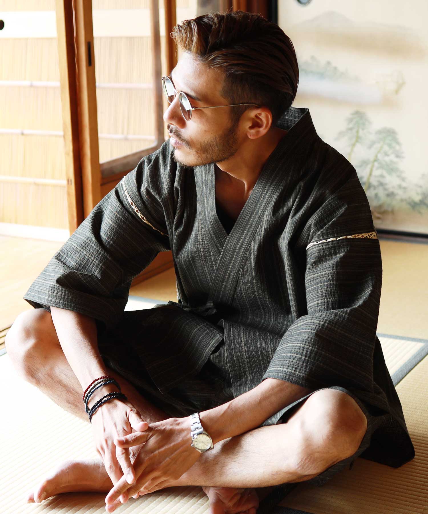 Sale 甚平 S 寝巻き おしゃれ 部屋着 ヘンリーネック 甚兵衛 しじら織り ルームウェア 麻 Xl 和服 M L 紳士 男性 メンズ