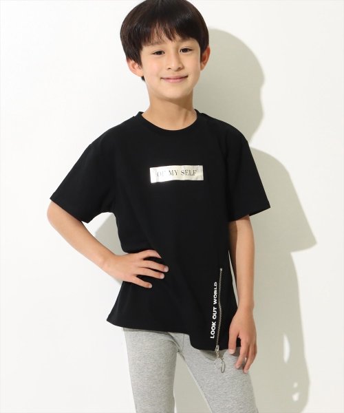 ANAP KIDS(アナップキッズ)/リングジップスリットビッグTシャツ/ブラック