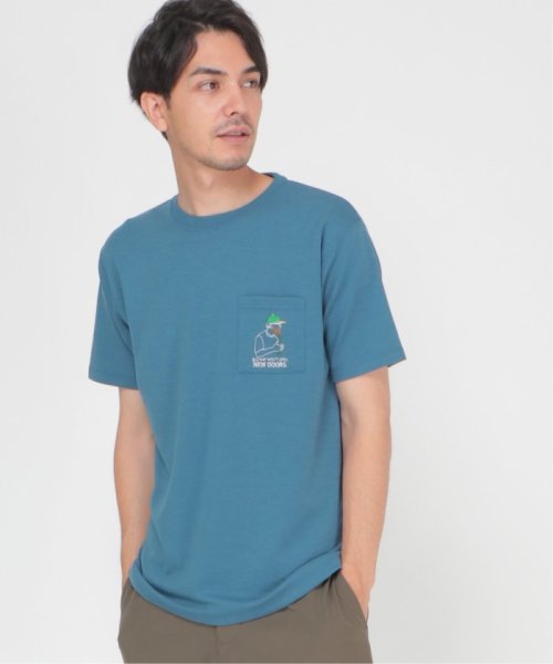 ikka(イッカ)/ドリンク刺繍ポケットTシャツ ECO/ブルー