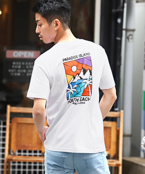 セール サーフイラストバックプリント半袖tシャツ Tシャツ メンズ 半袖 バックプリント サーフ イラスト ロゴ プリント ラグスタイル Luxstyle Magaseek