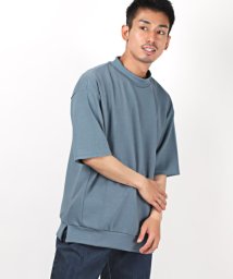 LUXSTYLE(ラグスタイル)/ポンチモックネック5分袖BIGトレーナー/トレーナー Tシャツ メンズ 5分袖 ビッグシルエット モックネック ポンチ/グレー