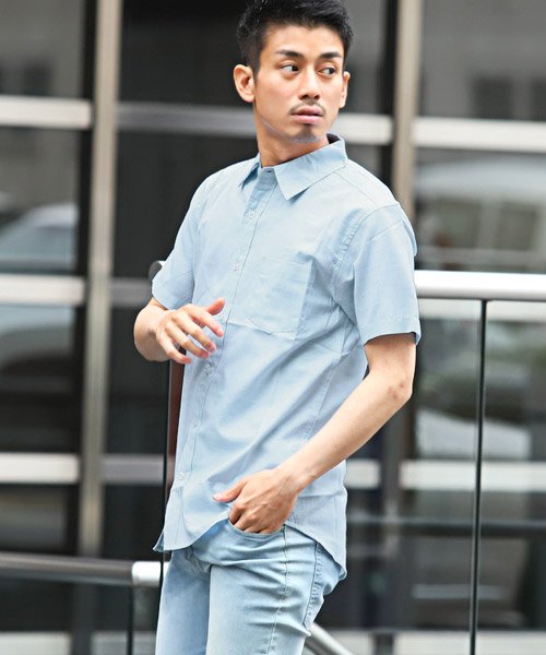 セール スラブダンガリー半袖シャツ ダンガリーシャツ メンズ 半袖 シャツ スラブ 薄手 無地 春夏 ラグスタイル Luxstyle Magaseek
