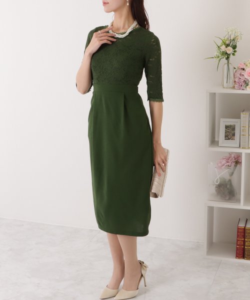 セール 五分袖サテンレースワンピースドレス レースレディース Lace Ladies Magaseek