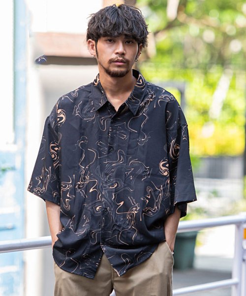 Ciao 総柄半袖とろみシャツ メンズ ブランド 総柄シャツ ジョーゼット プリント 大きいサイズ 半袖 半袖シャツ ドレープ 大人 きれいめ とろみ感 柄シャ エスビーセレクト Sb Select Magaseek
