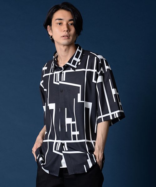 SB Select(エスビーセレクト)/CIAO 総柄半袖とろみシャツ カジュアルシャツ/ブラック系4