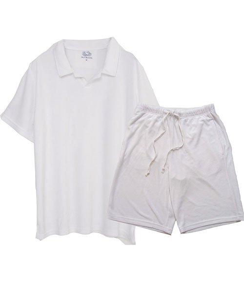 SB Select(エスビーセレクト)/FRUIT OF THE LOOM 襟付きパイルルームウェアセット 上下セット ルームウェア 部屋着 メンズ Tシャツ 半袖 パンツ ハーフパンツ ショートパン/ホワイト