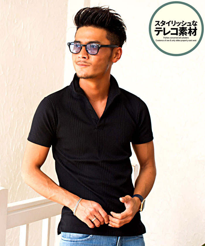 セール】CavariA ワイヤー入りランダムテレコポロシャツ(504696993