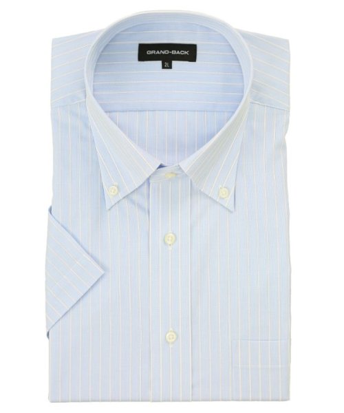 GRAND-BACK(グランバック)/【大きいサイズ】グランバック/GRAND－BACK 綿100％ ボタンダウン 半袖 シャツ メンズ ワイシャツ ビジネス ノーアイロン 形態安定 yシャツ 速乾/サックス