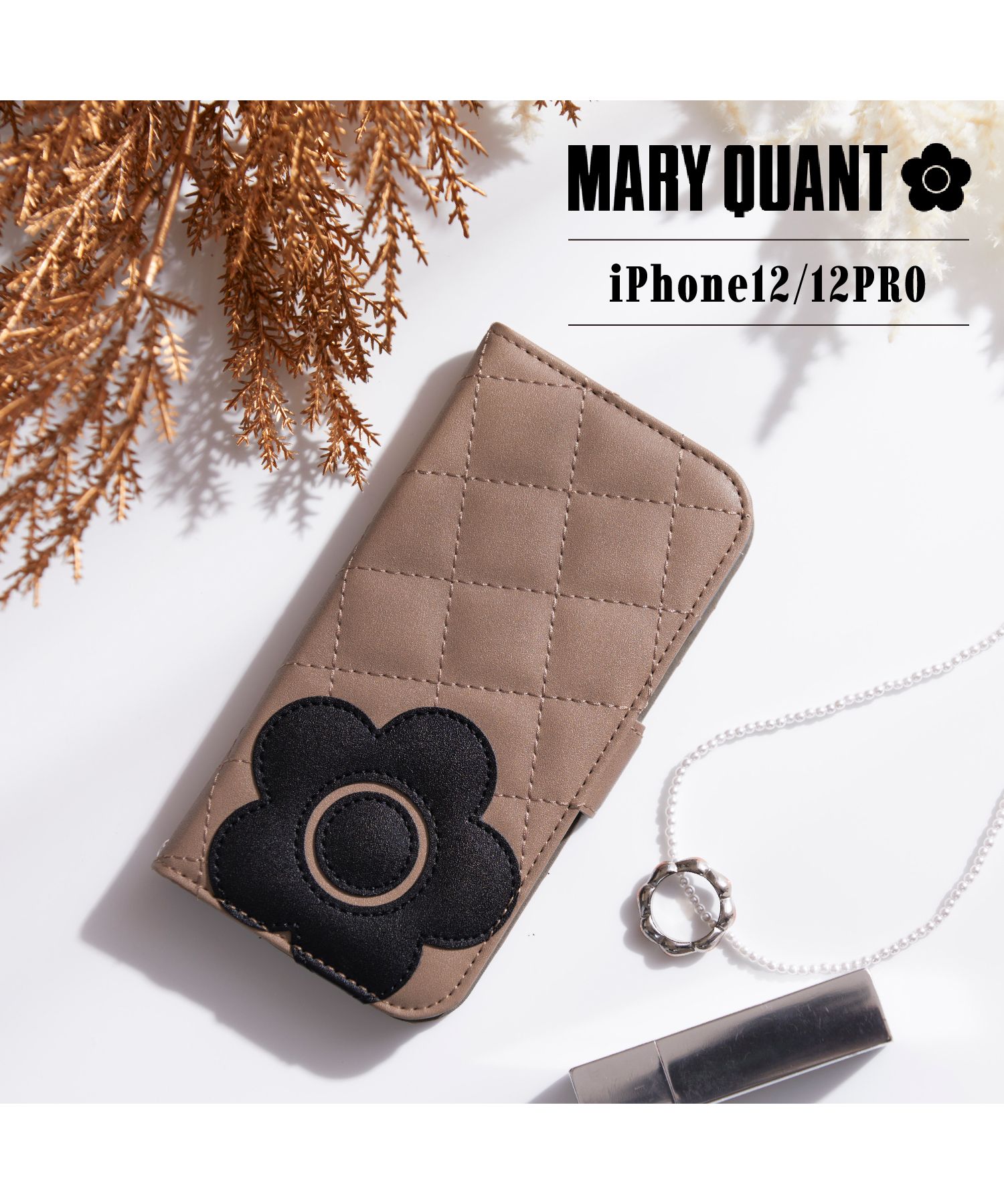 MARY QUANT マリークヮント iPhone12 12 Pro ケース スマホケース 携帯 手帳型 レディース マリクワ PU QUILT  LEATHER
