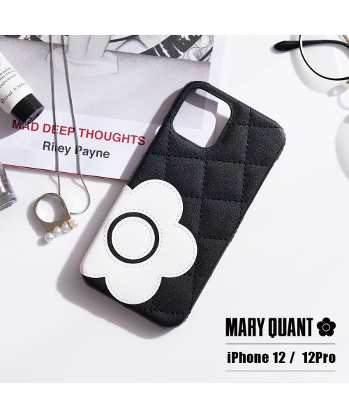 MARY QUANT(マリークヮント)/MARY QUANT マリークヮント iPhone12 12 Pro ケース スマホケース 携帯 レディース マリクワ PU QUILT LEATHER BAC/ブラック/ホワイト
