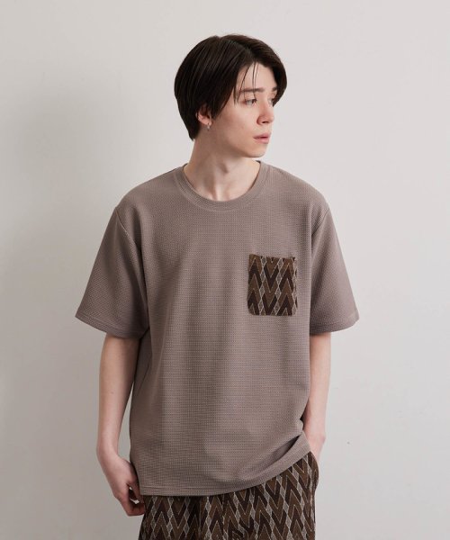 JUNRed(ジュンレッド)/ウェーブワッフルポケットTシャツ/ベージュ系（28）