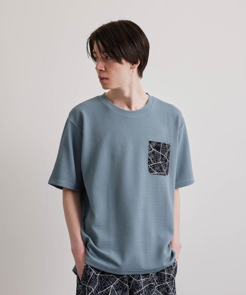 JUNRed(ジュンレッド)/ウェーブワッフルポケットTシャツ/サックス（48）