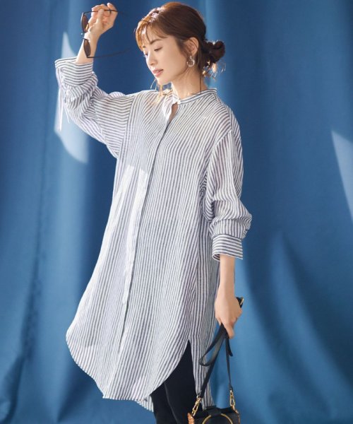 NIJYUSANKU(23区)/【WEB/一部店舗限定】 LIBECO LINEN チュニックシャツ/ブラックストライプ