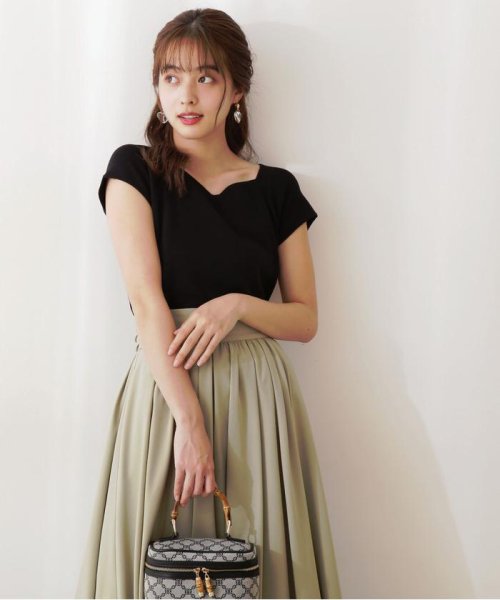 デコルテハートカラーフレンチスリーブニット プロポーション ボディドレッシング Proportion Body Dressing Magaseek デコルテハートカラーフレンチスリーブニット プロポーション ボディドレッシング Proportion Body Dressing Magaseek