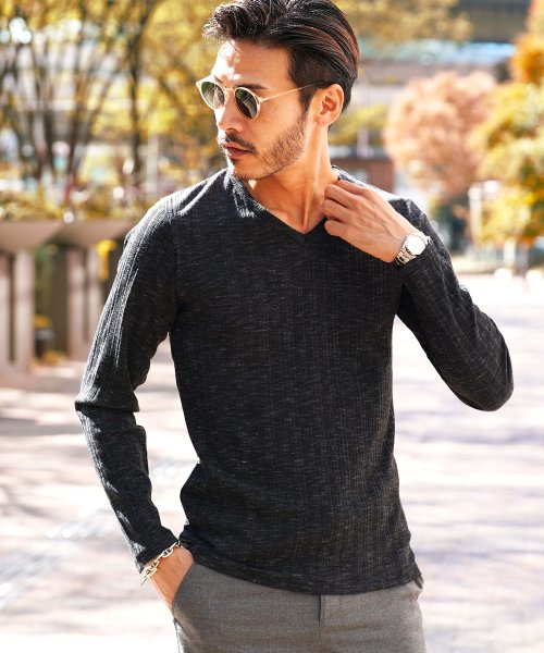 ミックス杢ランダムテレコ Vネックロングtシャツ ロンt メンズ Tシャツ 長袖tシャツ ロンティー カットソー トップス Vネック ジギーズショップ Jiggys Shop Magaseek