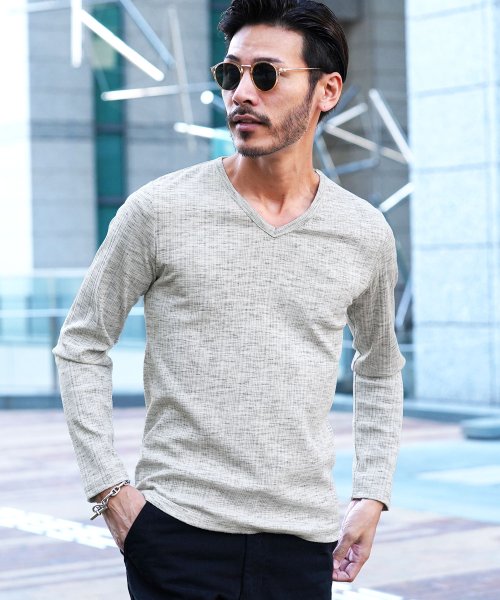 ミックス杢ランダムテレコ Vネックロングtシャツ ロンt メンズ Tシャツ 長袖tシャツ ロンティー カットソー トップス Vネック ジギーズショップ Jiggys Shop Magaseek