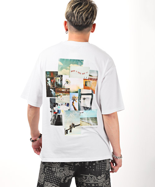 【セール】バックフォトデコレーションプリントTシャツ/Tシャツ