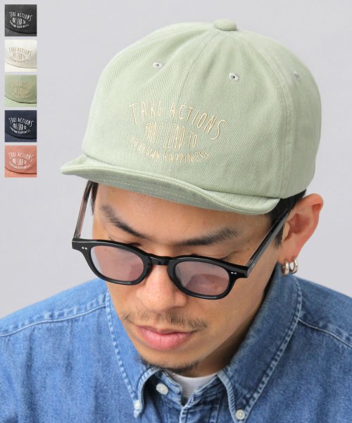 Besiquenti(ベーシックエンチ)/ヴィンテージ風 キャンバス 刺繍 ショートキャップ ショートバイザー アンパイアキャップ ボールキャップ 帽子 メンズ カジュアル シンプル/カーキ