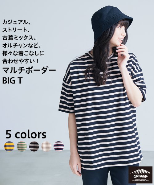 JEANS MATE(ジーンズメイト)/【OUTDOORPRODUCTS】マルチボーダー　ビッグシルエットTシャツ/ブラック